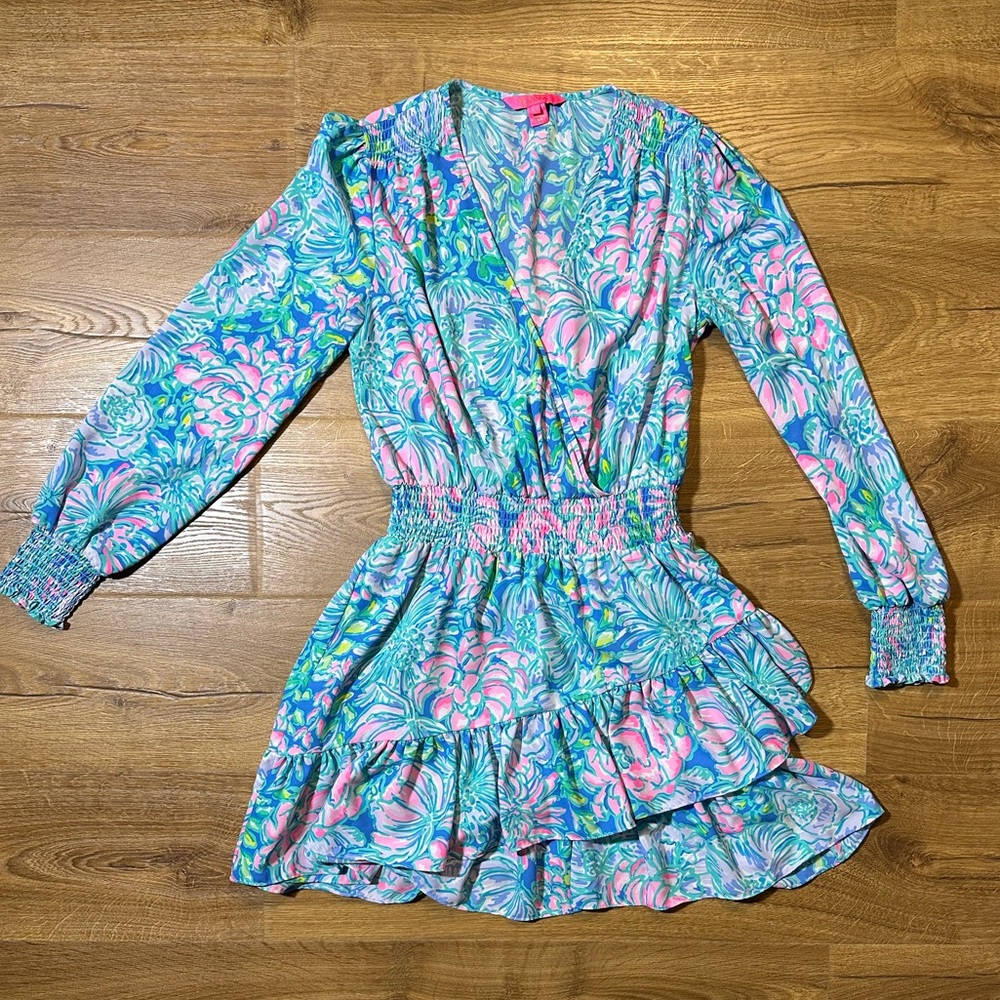 Lilly Pulitzer Blue and Pink Long Sleeve Dress Size 4